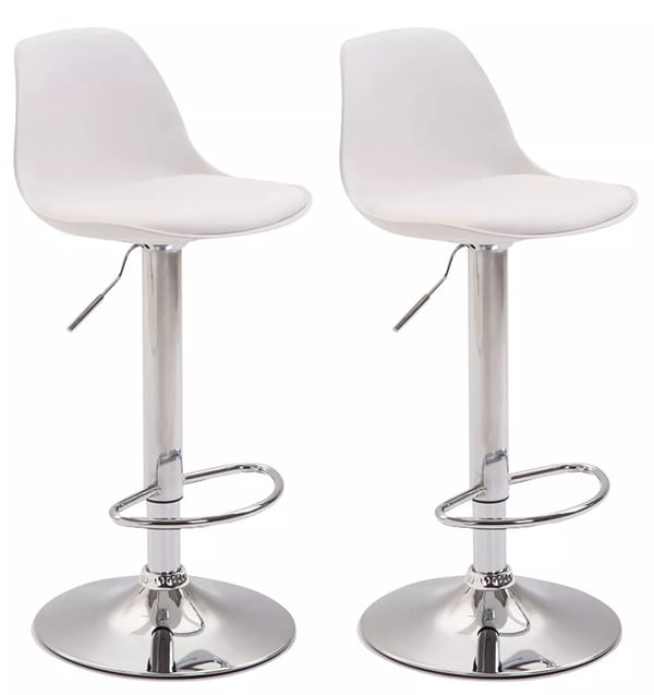 Set med 2 vita barstolar i konstläder med metallställ