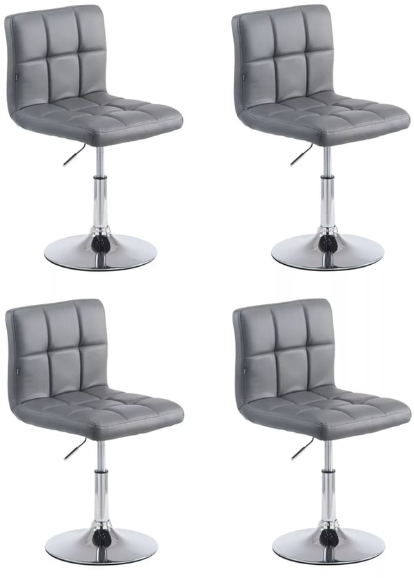 Set med 4 Palma V2 Loungestolar - Grått Konstläder med Kromfärgad Metallram