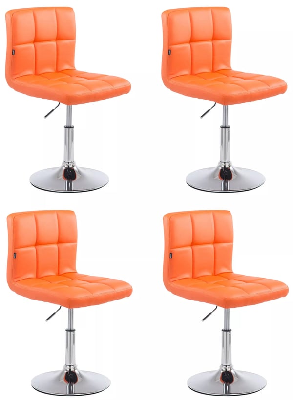 Sæt med 4 orange Palma V2 loungestole i kunstlæder med krom-look metalstel