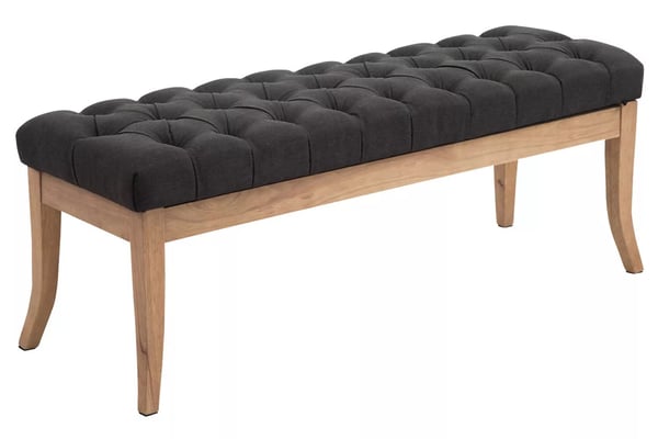 Ramses Chesterfield tygbänk - Mörkgrå, 120 cm bredd - Klädd sittplats med träben för vardagsrum, hall, matsal