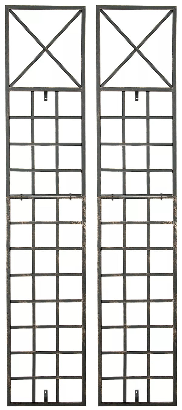 Set med 2 spaljéer i bronsmetall Trigo för klätterväxter, 198 cm höjd - Antik patinafinish