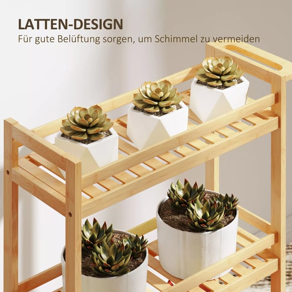HOMCOM Bambus serveringsvogn i 3 etager, køkkenvogn med hjul, opbevaring 55x20x75 cm naturtræ