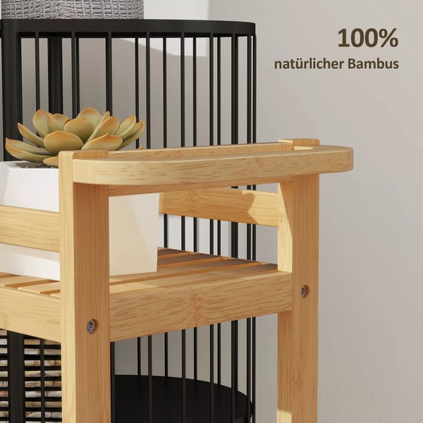 HOMCOM Bambus serveringsvogn i 3 etager, køkkenvogn med hjul, opbevaring 55x20x75 cm naturtræ