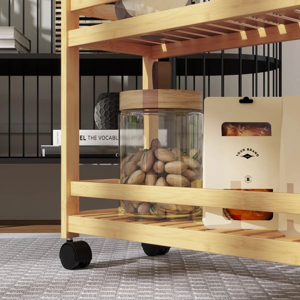 HOMCOM Bambus serveringsvogn i 3 etager, køkkenvogn med hjul, opbevaring 55x20x75 cm naturtræ