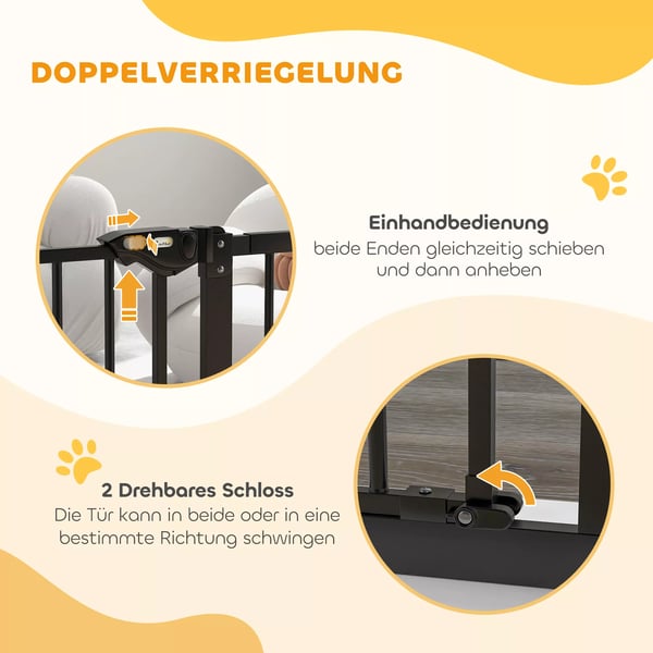 PawHut Dørsikkerhedsgitter til Hund, Metal/Plast, Sort, 74-80/87-94 cm Justerbar Bredde, Sikkerhedsgitter uden Boring til Trapper og Døråbninger