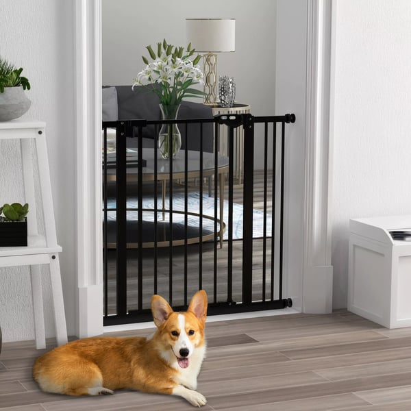 PawHut Hundegitter til dørområder og trapper - Metal/Plast, Sort - 74-87 cm justerbart sikkerhedsgitter