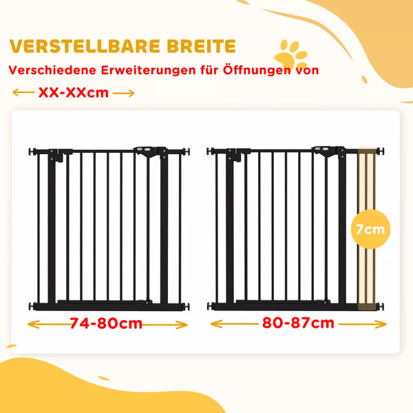 PawHut Hundegitter til dørområder og trapper - Metal/Plast, Sort - 74-87 cm justerbart sikkerhedsgitter