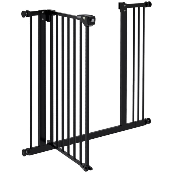 PawHut Hundegitter til dørområder og trapper - Metal/Plast, Sort - 74-87 cm justerbart sikkerhedsgitter