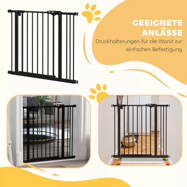PawHut Hundegitter til dørområder og trapper - Metal/Plast, Sort - 74-87 cm justerbart sikkerhedsgitter