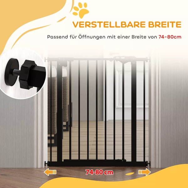 Lemmikkien Turvaportti - Metallia, Muovia, Musta - Sulkuportti Ilman Porausta 74-80cm