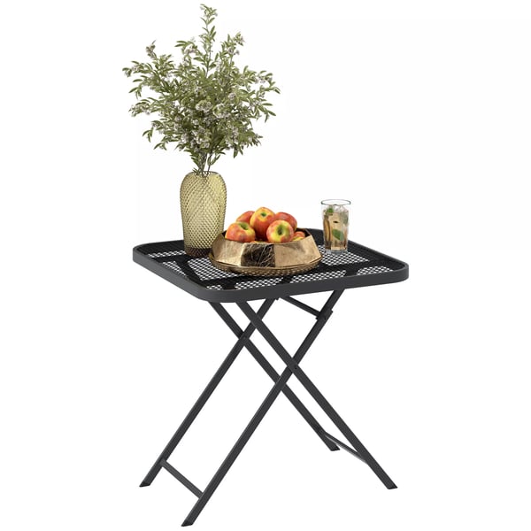 Outsunny Klapbord i Stål til Udendørs Brug - Sort, 70x70 cm, Vejrbestandigt Havebord med Rattan-Look og Praktisk Design