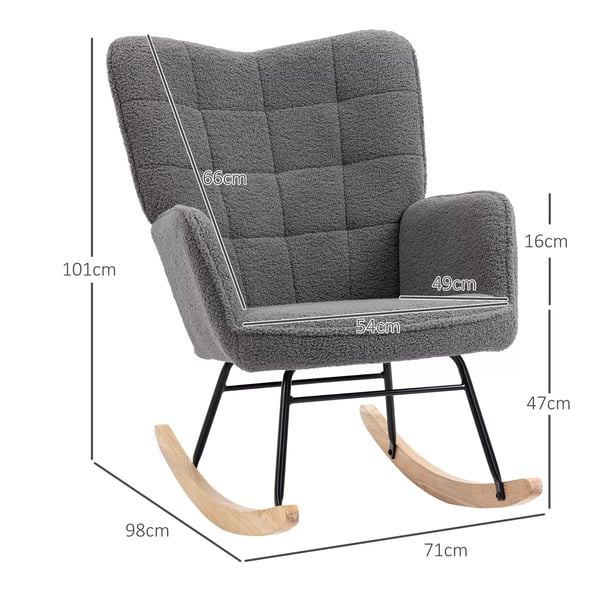 HOMCOM keinutuoli, pehmustettu keinutuoli Berberfleecellä, mukava nojatuoli, tummanharmaa, 71x92x101 cm