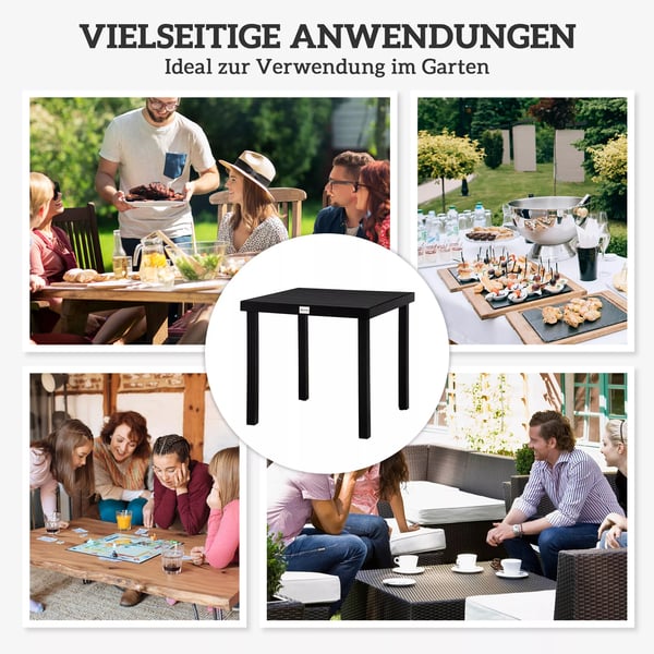 Outsunny havebord til 4 personer, kompakt spisebord, vedligeholdelsesvenligt aluminiumsbord, havemøbler, plast, sort, 80x80x74 cm