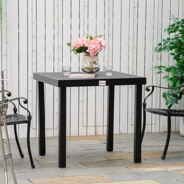 Outsunny havebord til 4 personer, kompakt spisebord, vedligeholdelsesvenligt aluminiumsbord, havemøbler, plast, sort, 80x80x74 cm