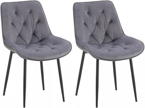 Wallace Uppsättning med 2 Mörkgrå Sammet Matsalsstolar med Mattsvarta Metallben 52x59x84cm