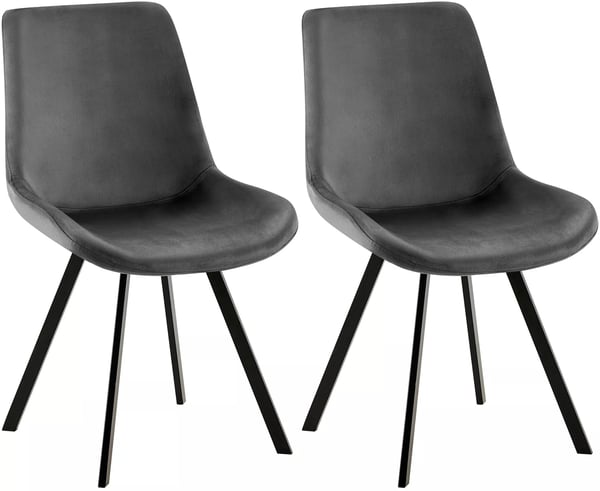 Sæt med 2 mørkegrå velour drejelige spisebordsstole med metalfod