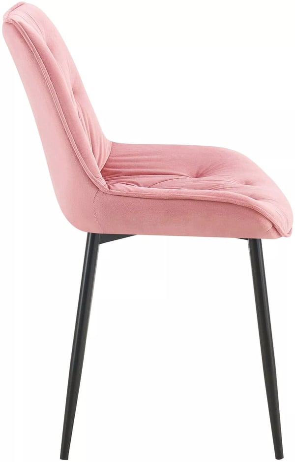 Sæt med 2 lyserøde velour spisebordsstole med matsorte metalben