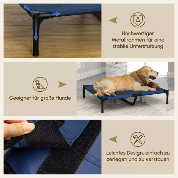 PawHut HFvet Hundeseng - BlE BlE-tekstil, JernrE, 91,5x76,2x18cm