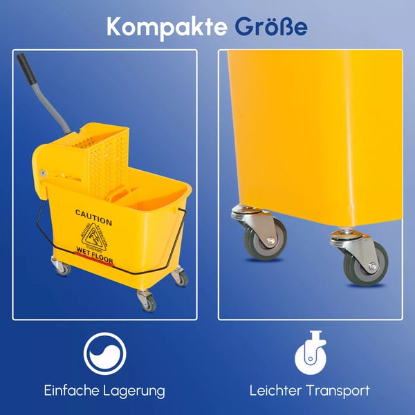 HOMCOM Rengøringsvogn med 20L spand, presse og 2 rum - Gul Plast