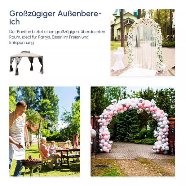 Outsunny Havepavillon 3x3m M. 4 Sidevgge Gr, Polyester/Metal