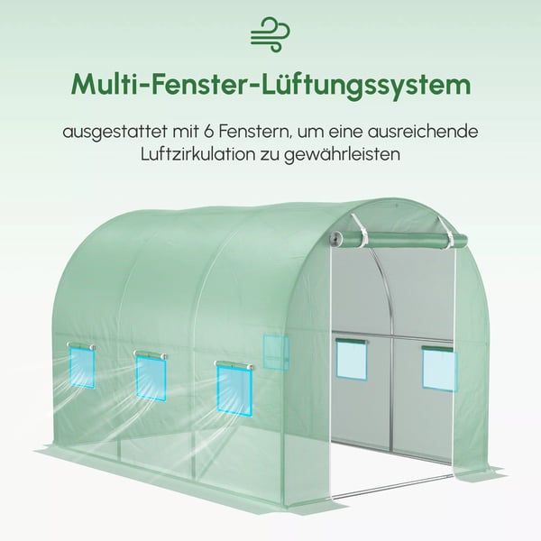 Outsunny Drivhusfolie Grøn til Haven 3x2x2m PE-plast med 12 vinduer