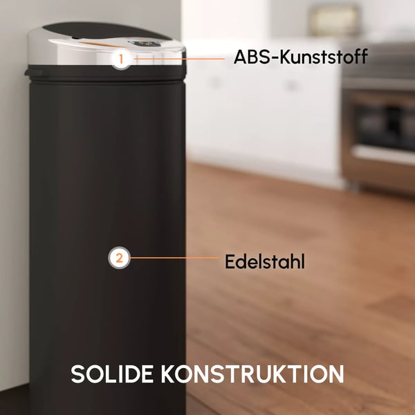 HOMCOM Automatiske Sensor Skraldespand 50L - Sort Rustfrit Stål - IR Sensor, Affaldsspand til Køkken