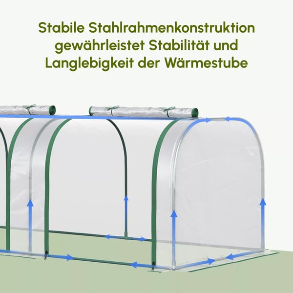 Outsunny Folievæksthus, Gennemsigtig PVC, Stålramme, Tunnel Drivhus med Døør, 295 x 100 x 80 cm