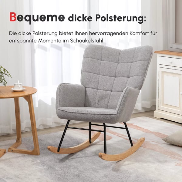 HOMCOM Gyngestol i Lysegrå Berberfleece - Komfortabel Afslapningsstol til Stuen, 71x92x101 cm