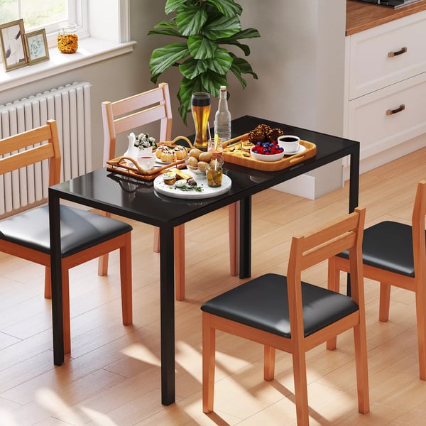 HOMCOM Spisebord til 4 personer, Hærdet Glas og Metal Bordplade, Sort, 120x60x75 cm