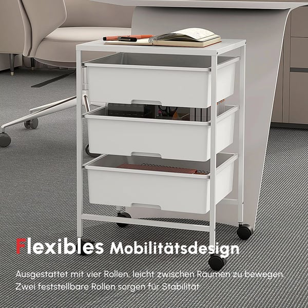 HOMCOM Rullebord, Serveringsvogn med 3 hylder, Hvid, Plastik, 40,8 x 33,5 x 60,5 cm