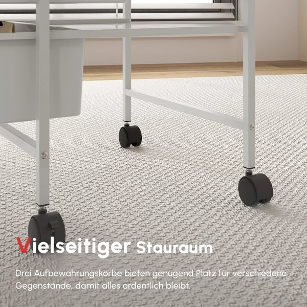 HOMCOM Rullebord, Serveringsvogn med 3 hylder, Hvid, Plastik, 40,8 x 33,5 x 60,5 cm