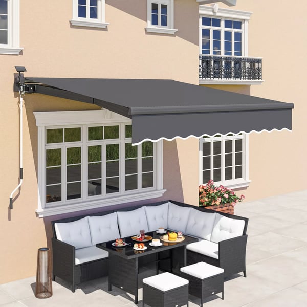 Outsunny parvekemarkiisi 300cm, harmaa, alumiini, integroidut LED-valot, UV-suoja