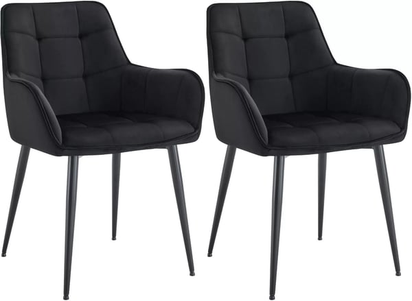 Sæt med 2 Ferndale sorte velour spisebordsstole med metalstel