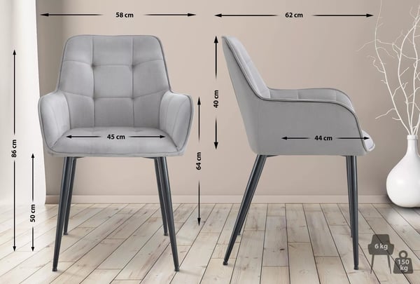 Ferndale Light Grey Velvet Dining Chair Set, 2 Pcs