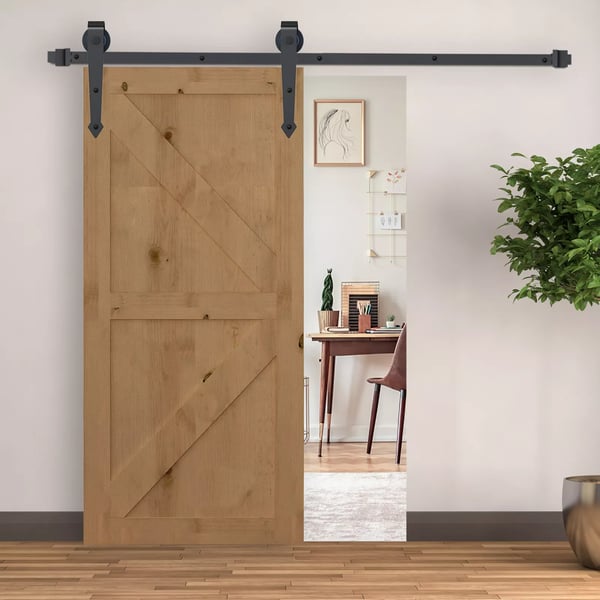 HOMCOM Skydedørssæt 200 cm, Kulfiberstål, Brun - Komplet system med skinner, hjul, dørstoppere for nem montering