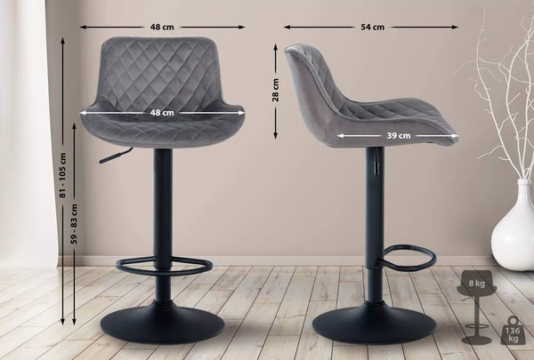 Minosa Barstol i Sammet - Set om 2, Mörkgrå