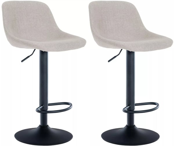 Set med 2 gräddfärgade barstolar i tyg med metallfot - svängbar, höjdjusterbar