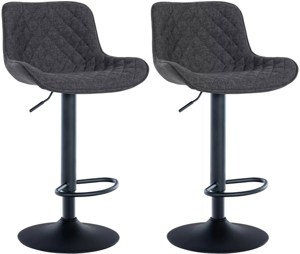 Set med 2 svarta barstolar i metall med bekväm vadderad sits och justerbar höjd