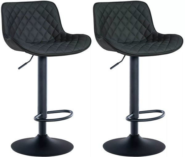 Set med 2 Minosa Barstolar i Konstläder, Svart, Metallram, Justerbar Höjd, 360 Svängbar, Fotstöd, Modern Design