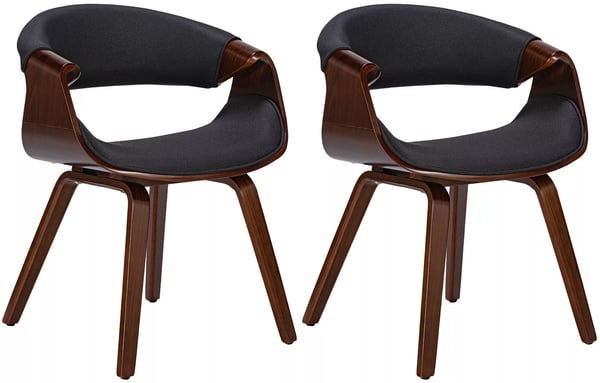 Set med 2 Foley matstolar i tyg, valnöts-/svart träram, bekväm vadderad sits och ryggstöd, modern design, 76 cm höjd