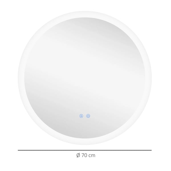 Kleankin Badeværelsesspejl Belyst Vægspejl med 3 Lysfarver og Afdugning, Ø70 cm, IP44, Touch-kontrol