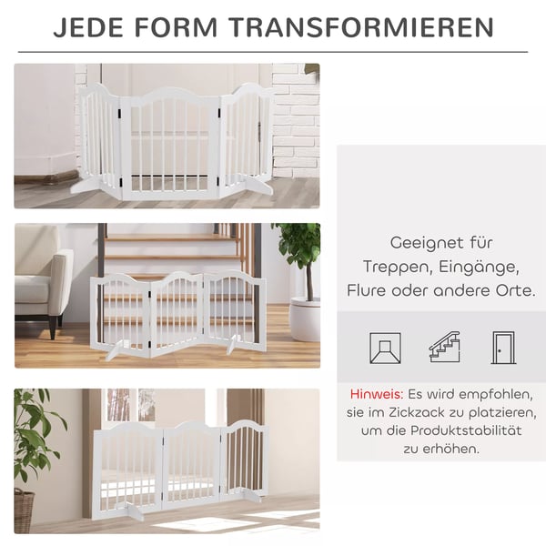 PawHut Hundegitter, 3-leddelt, hvidt, MDF/træ, 154,5x29,5x61 cm