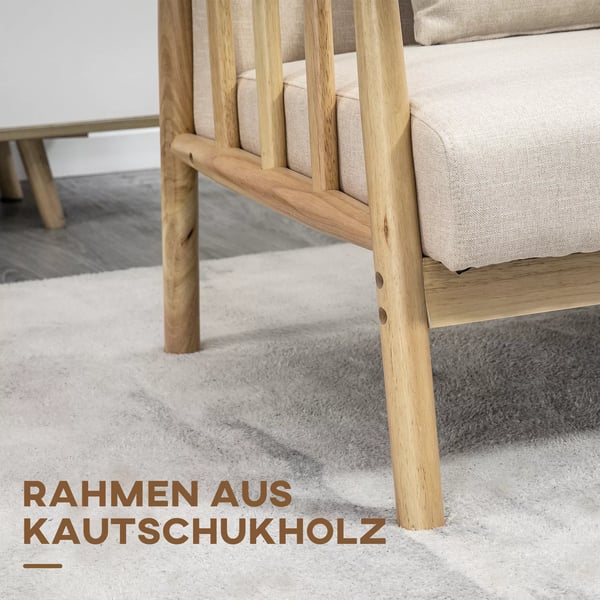 HOMCOM 2-personers sofa, beige, polyester, linned-look, træstel, 2 hynder, pladsbesparende