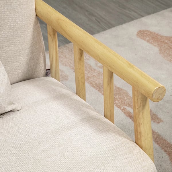 HOMCOM 2-personers sofa, beige, polyester, linned-look, træstel, 2 hynder, pladsbesparende