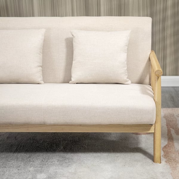 HOMCOM 2-personers sofa, beige, polyester, linned-look, træstel, 2 hynder, pladsbesparende