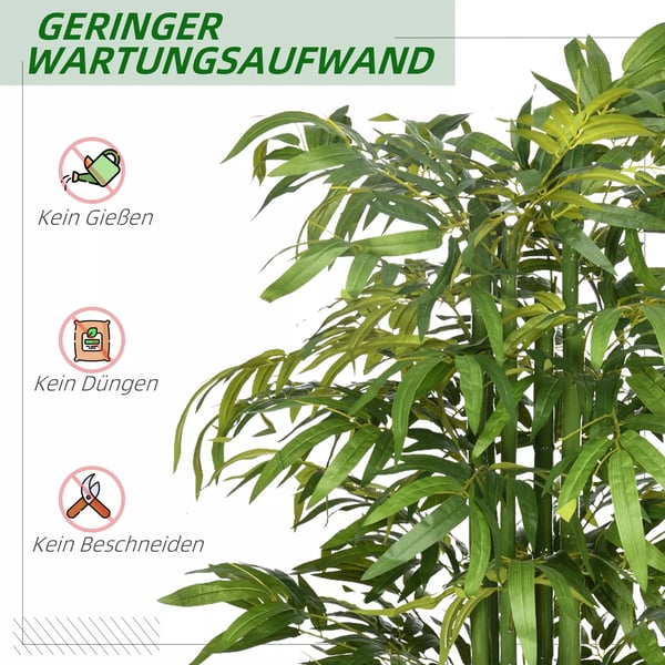HOMCOM Konstgjord Bambuväxt 180 cm - Grön Polyester, Bambu, Plast, Cement