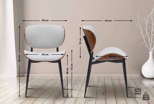 Sæt med 2 Enid Spisebordsstole - Kunstlæder, Valnød/Creme, Metalramme