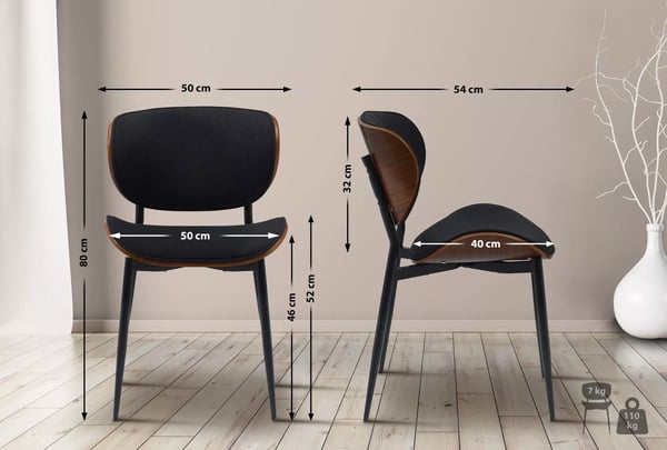 Sæt med 2 Enid Valnød/Sort Imiteret Læder Spisestuestole med Metalstel