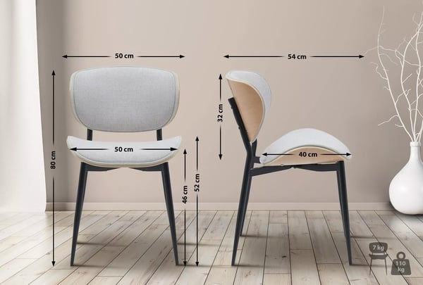 Sæt med 2 spisebordsstole i kunstlæder, Natura/Creme, Metalstel