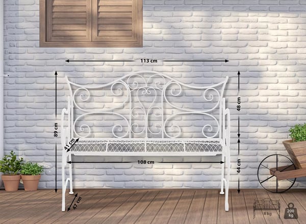 Tara Hvid Metal Havebænk - 113x47x89cm